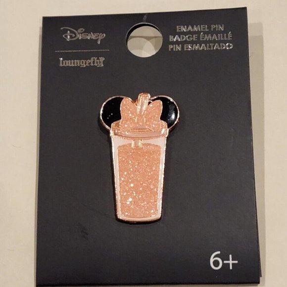Loungefly Disney Minnie Mouse Glitter Tumbler Pin Sparkling Rose Gold Drink NEW - Picture 6 of 11